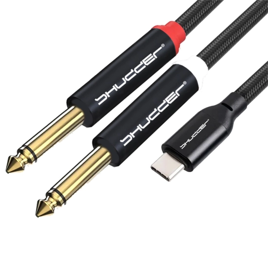 Kabel wtyk USB-C - wtyk Jack 6.3mm L+R  stereo 5m Shudder PREMIUM USB - C - 2x duży Jack 6.3mm