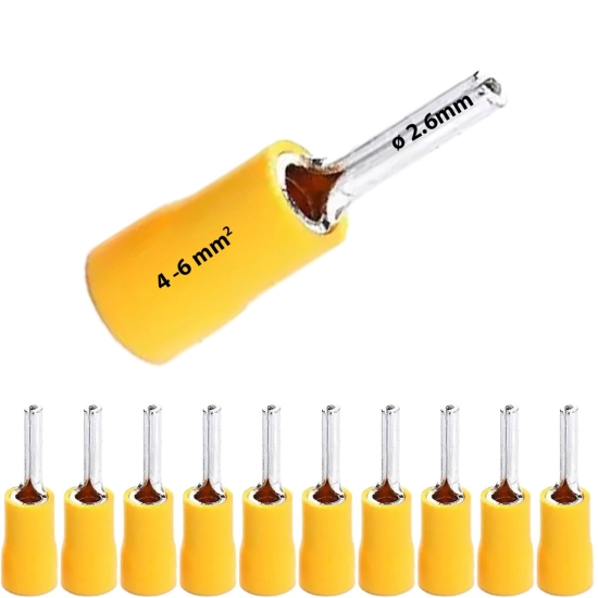 Konektor izolowany igłowy szpila 4mm2 - 6mm2 żółty 10szt.