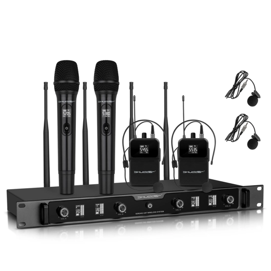 Mikrofony bezprzewodowe Shudder SDR2403 zestaw 4 mikrofonów, 2x mikrofon + 2x mikroport bodypack 120 kanałów