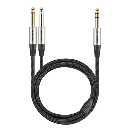 Kabel wtyk jack 6.3 stereo - 2x wtyk jack 6.3 mono 1m Shudder PREMIUM w tekstylnym oplocie-108802