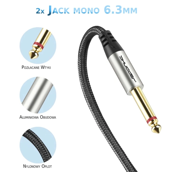 Kabel wtyk jack 6.3 mono - wtyk jack 6.3 mono 5m Shudder PREMIUM w tekstylnym oplocie-108839