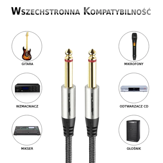 Kabel wtyk jack 6.3 mono - wtyk jack 6.3 mono 5m Shudder PREMIUM w tekstylnym oplocie-108840