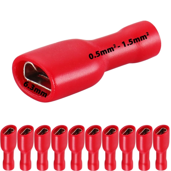 Konektor izolowany żeński płaski 6.3mm x 0.5mm2 - 1.5mm2 czerwony 10szt