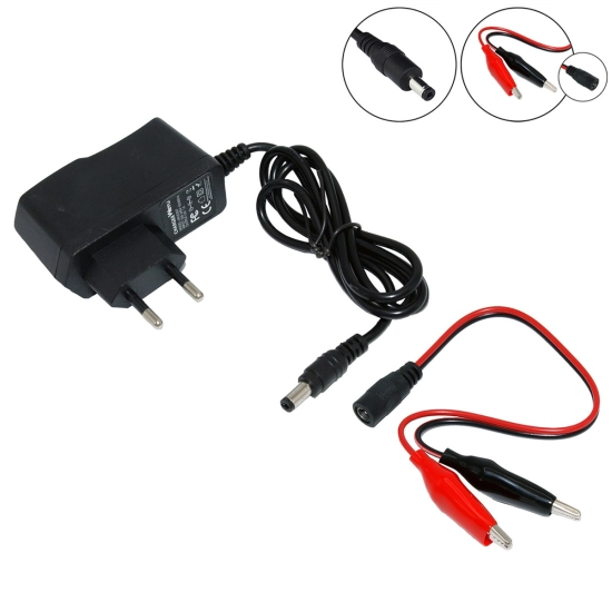 Ładowarka automatyczna akumulatorów żelowych 12V 1A z wtykiem 2.5mm x 5.5mm z dodatkową przejściówką z krokodylkami