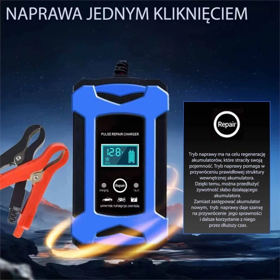 Automatyczny Inteligentny Prostownik CYFROWY 12V 6A do akumulatorów samochodowych, AGM i motocyklowych z funkcją napra