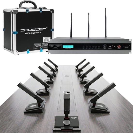 System konferencyjny bezprzewodowy Shudder CS-702102 z Mikrofonami Hybrydowymi Prime Pro 10/2 Rejestrator MP3 + Case