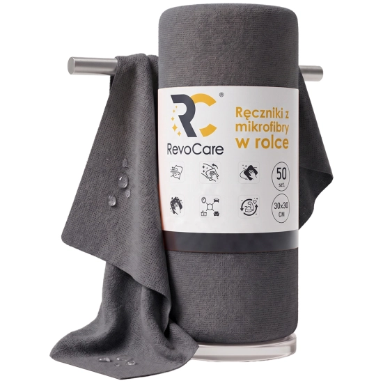 Ręcznik z mikrofibry w rolce RevoCare 30x30 50szt. ciemno szary 200GSM