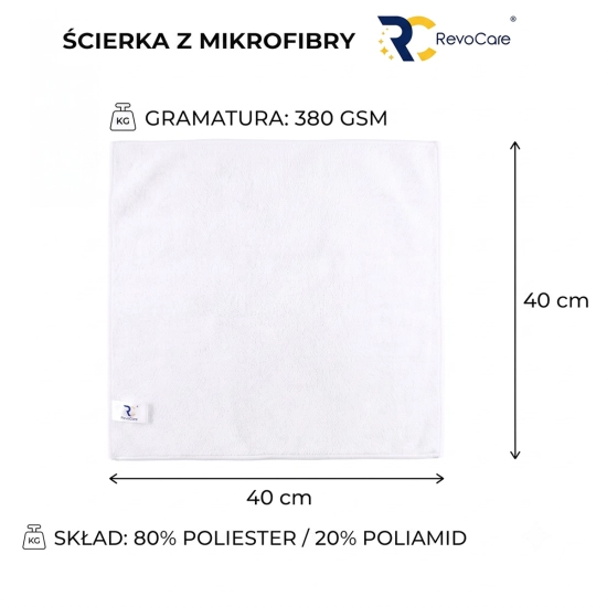 Zestaw ręczników z mikrofibry RevoCare 40x40cm 12szt. biały Grube 380GSM-112217