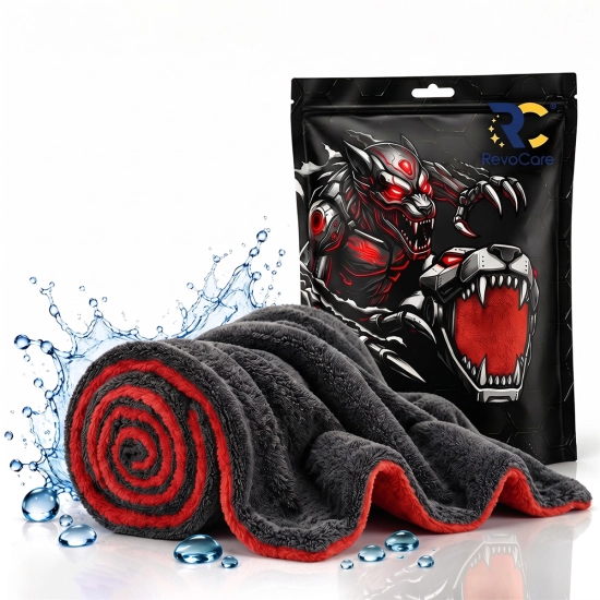 Ręcznik do osuszania z mikrofibry RevoCare CARBON MONSTER 1200GSM 40x40cm szaro-czerwony