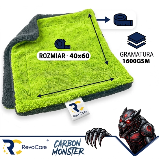 Ręcznik do osuszania z mikrofibry RevoCare CARBON MONSTER 1600GSM 40x60cm szaro zielony-112475