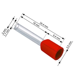 Konektor izolowany tulejka 1,5x18mm czerwony