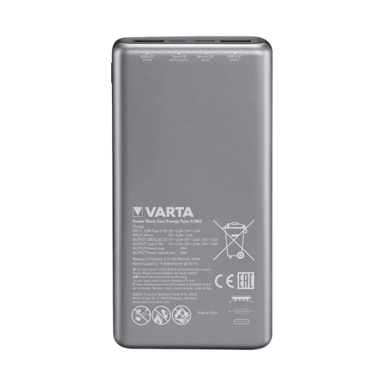 Power Bank 20000mAh VARTA Fast Energy, największy i najmocniejszy powerbank firmy VARTA-3722