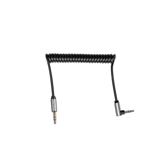 Kabel wtyk jack 3.5 mm stereo kątowy - wtyk jack 3.5 mm  stereo prosty sprężynka 1m Basic-4830