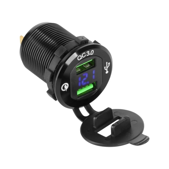 Gniazdo zapalniczki samochodowej + 2 x gniazda ładowania USB z funkcją Quick Charage i miernikiem napięcia