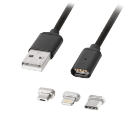 Magnetyczny kabel USB - Micro USB, USB Typ C, Lightning 1.0m