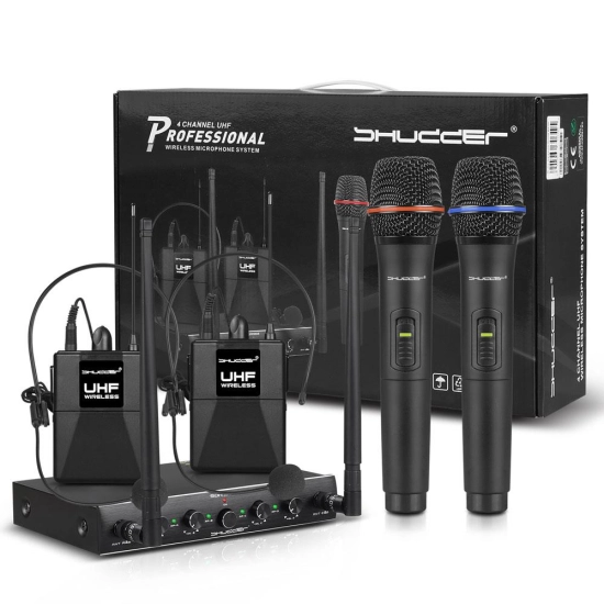 Mikrofony bezprzewodowe Shudder SDR1003 2x mikrofony doręczne i 2x bodypack z akcesoriami-6069