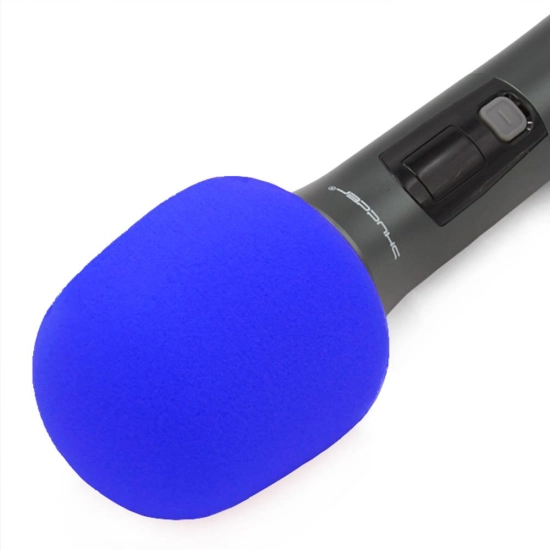 Gąbka mikrofonowa Premium niebieska 7cm Shudder duża z kołnierzem uszczelniającym do mikrofonów przewodowych i bezp