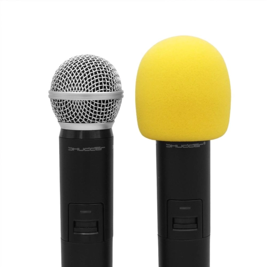Gąbka mikrofonowa Premium żółta 7cm Shudder duża z kołnierzem uszczelniającym do mikrofonów przewodowych i bezpr