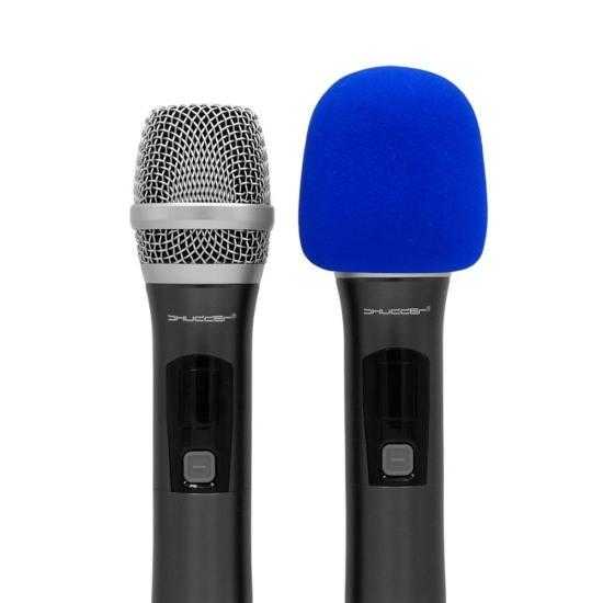 Gąbka mikrofonowa Premium niebieska 7cm Shudder duża z kołnierzem uszczelniającym do mikrofonów przewodowych i bezp
