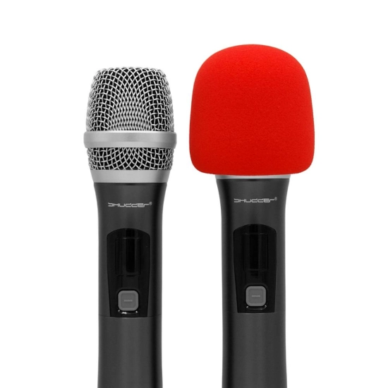 Gąbka mikrofonowa Premium czerwona 7cm Shudder duża z kołnierzem uszczelniającym do mikrofonów przewodowych i bezpr
