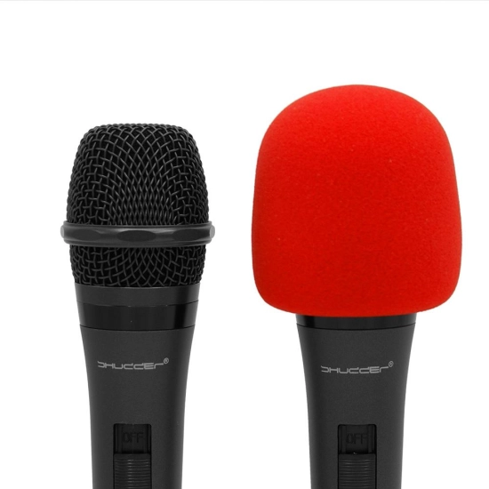 Gąbka mikrofonowa Premium czerwona 7cm Shudder duża z kołnierzem uszczelniającym do mikrofonów przewodowych i bezpr