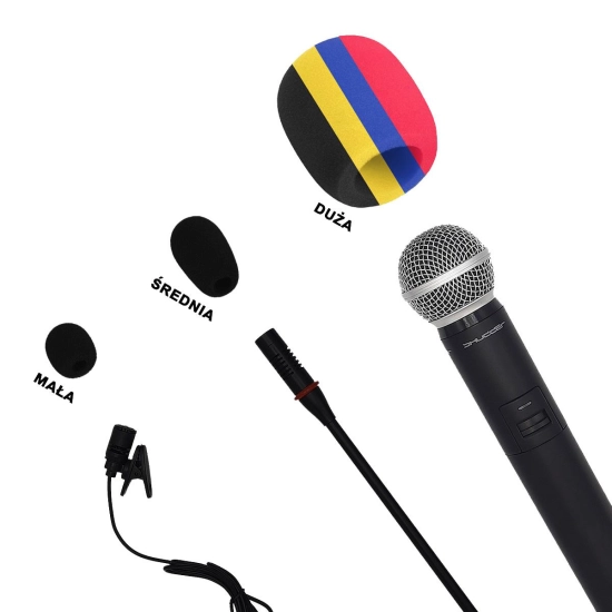 Gąbka mikrofonowa Premium czarna 7cm Shudder duża z kołnierzem uszczelniającym do mikrofonów przewodowych i bezprze