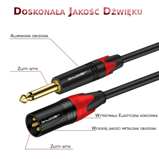 Kabel wtyk jack 6.3 mm mono - wtyk XLR 10m Shudder PREMIUM-6307