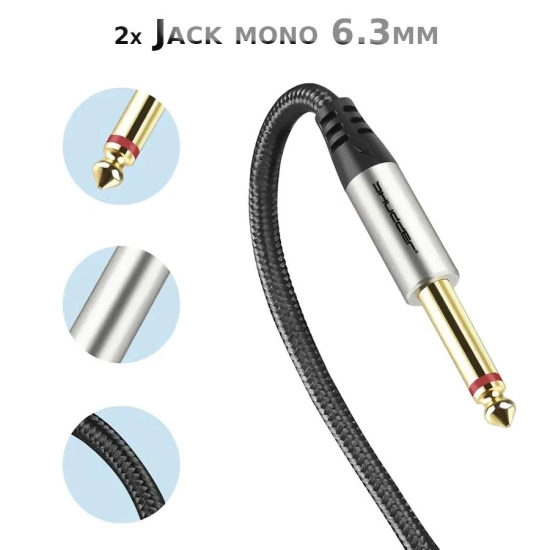 Kabel wtyk jack 3.5mm stereo - 2x wtyk jack 6.3 mm mono 3m Shudder PREMIUM w tekstylnym oplocie-6775