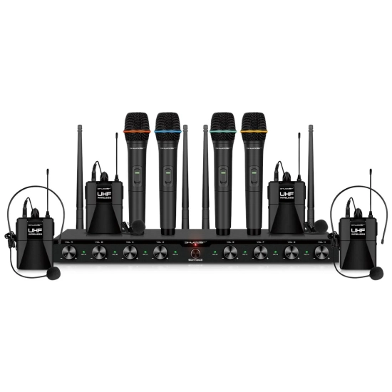 Mikrofony bezprzewodowe 8 kanałowe Shudder SDR1083 4x mikrofony doręczne i 4x bodypack z akcesoriami