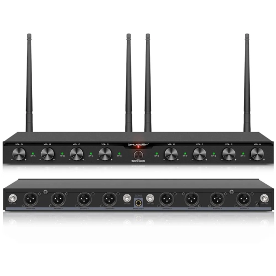 Mikrofony bezprzewodowe 8 kanałowe Shudder SDR1084 8 mikroportów typu bodypack z akcesoriami-6856