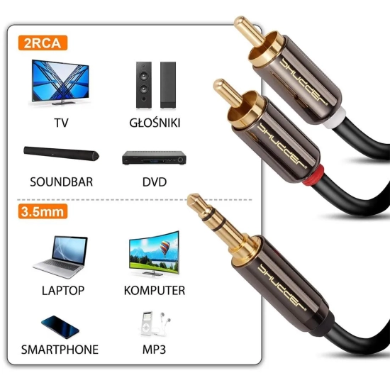 Kabel wtyk jack 3.5mm stereo - 2RCA wtyk 1.8m Shudder Standard Przewód Jack 3.5mm - 2x Cinch-7412