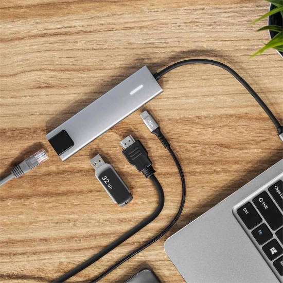 Rozgałęźnik adapter HUB USB-C do HDMI 2 x USB 3.0 2 x USB-C RJ45 do podłączenia dodatkowego monitora-9178