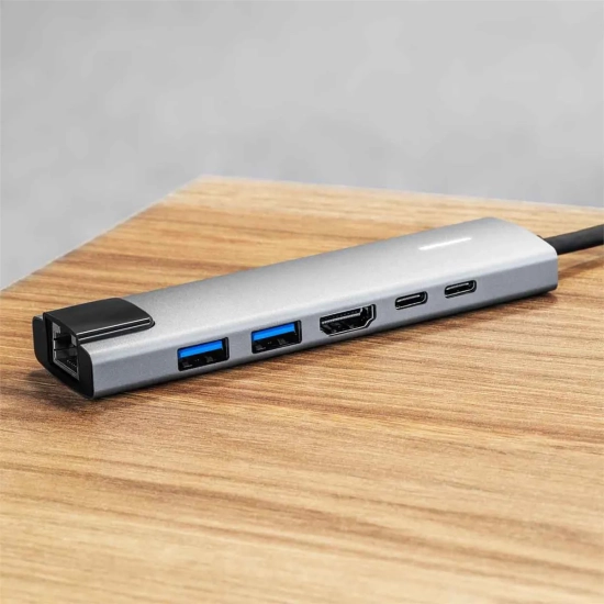 Rozgałęźnik adapter HUB USB-C do HDMI 2 x USB 3.0 2 x USB-C RJ45 do podłączenia dodatkowego monitora-9179